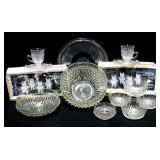 VNTG Diamond Pnt. Glass Bowls, Plates, Cup/Saucers