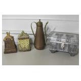 Brass Pitcher, Metal Jewelry Box & Resin Boxes