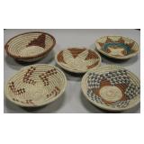 Lot Of 5 Native Woven Baskets - 7" Diameter