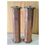 2 Copper & Brass Octagonal Column Candle Sticks