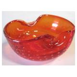 Vintage Murano Style Cherry Amber Ashtray / Bowl
