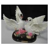 Monnet Collection Resin Swans & Roses Sculpture