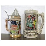 2 Vintage Austrian / German Beer Steins, 1 w/ Cap