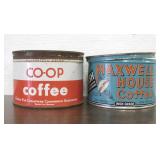 2 Vintage Co-Op & Maxwell Coffee Tin Cans