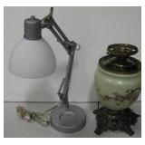 VNTG Brass & Green Milk Glass Lamp & Office Lamp