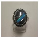 Sterling Silver, Opal & Onyx Southwest Ring