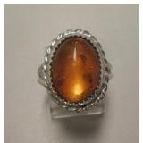 Sterling Silver Amber Southwest Ring - Handmade