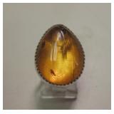 Sterling Silver Amber Southwest Ring - Handmade