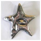3" - 925 Marked Mexico Silver Star /Moon Brooch