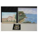 Art Lot - 2 Paintings & Cloth Patch