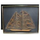 19"x25" Copper Wire & Nail w/ Wood Ship Framed Art