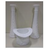Vintage Fenton Milk Glass Top Hat & Candle Holders
