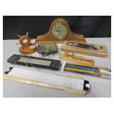Desk Items, Mantel Clock, Slide Rule & More