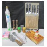 Kitchen Lot - Knives, S&P Shakers, Cheese Board