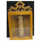 Carved Wood Santo In Wood Box w/ Glass Door