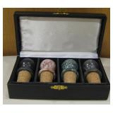 Hinged Box w/ 4 Marble Wine Bottle Stoppers