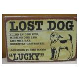 NIP Lost Dog "Lucky" Metal Sign - 16" x 10"