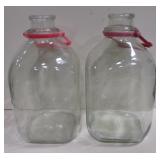 2 - Vintage 1 Gallon Glass Milk Jugs - 11" Tall
