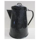 Vtg 10" Black Speckled Enamelware Coffee Pot