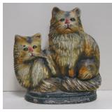 Antique Cast Iron Pair Of Sitting Cats Door Stop