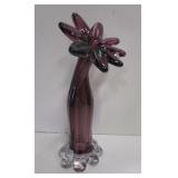 Purple Flower Art Glass Vase w/ Clear Base - 10.5"