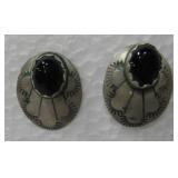 Vtg Sterling Silver & Onyx NA SW Earrings