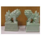 Pair Of Ceramic Foo Dog Statues - 4" Tall