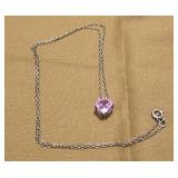 Pink Stone Heart On Sterling Silver Chain