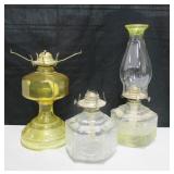 Lot Of 3 Glass Oil Lamps - 2 w/o Chimneys