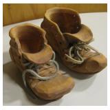 Pair Hand Carved Decorative Wood Shoes - 5" Long