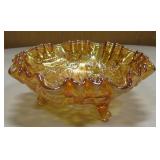 8" Dia. Vtg Footed Carnival Glass Bowl