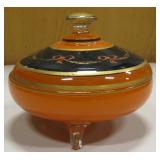 Vtg Footed Glass Candy Dish w/ Lid - 7" Dia.