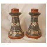 Lot Of 2 Mexican Pottery Candle Stick Holders - 5"