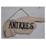 26" Long One-Sided Antiques Wood Wall Sign