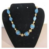 Gold-Tone Necklace w/ Blue Stones - With Display