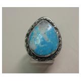 Vtg NA Sterling Silver Blue Gem Turquoise Ring