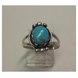 Vtg NA Sterling Silver Blue Gem Turquoise Ring