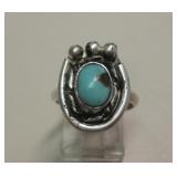 Vtg NA Sterling Silver Blue Diamond Turquoise Ring