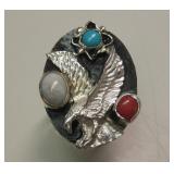 Sterling Silver Turquoise & Coral SW Ring