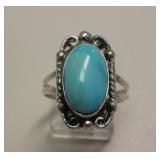 Vtg NA Sterling Silver Blue Gem Turquoise Ring