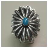 Sterling Silver Blue Gem Turquoise Repousse Ring