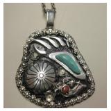 Sterling Silver Utah Turquoise & Coral SW Necklace