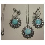 Sterling Silver & Blue Stone Necklace & Earrings