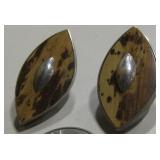 Hallmarked .925 Clip-On Earrings w/ Wood Insert