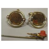 Vtg Gold-Toned Monogrammed Cuff Links & Pin