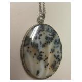 Vtg Sterling Silver & Moss Agate Necklace