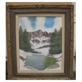 Framed Mountain Scene Oil Painting 24" x 29"