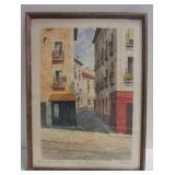 Vintage Madrid City Scene Mixed Media Framed Art