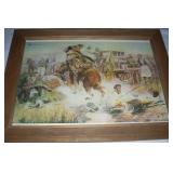 Framed Charles Russell Print- "Bronc To Breakfast"