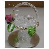 Decorative Glass & Floral Basket w/ Mirror Base